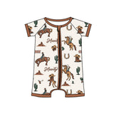 Brown short sleeves cactus horse rodeo baby boy romper