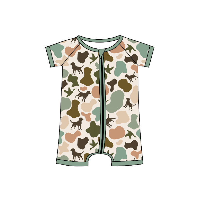 Short sleeves duck dog camo baby boy zipper romper