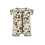 Short sleeves duck dog camo baby boy zipper romper