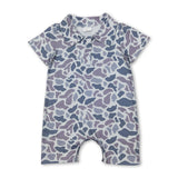 Short sleeves grey camo baby boys polo romper