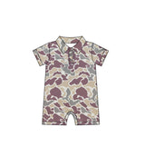 Short sleeves khaki camo baby boys polo romper