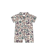 Short sleeves green purple camo baby boys polo romper