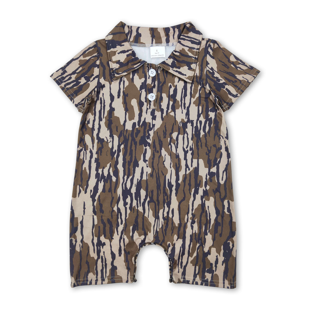 Short sleeves bottomland camo baby boys polo romper