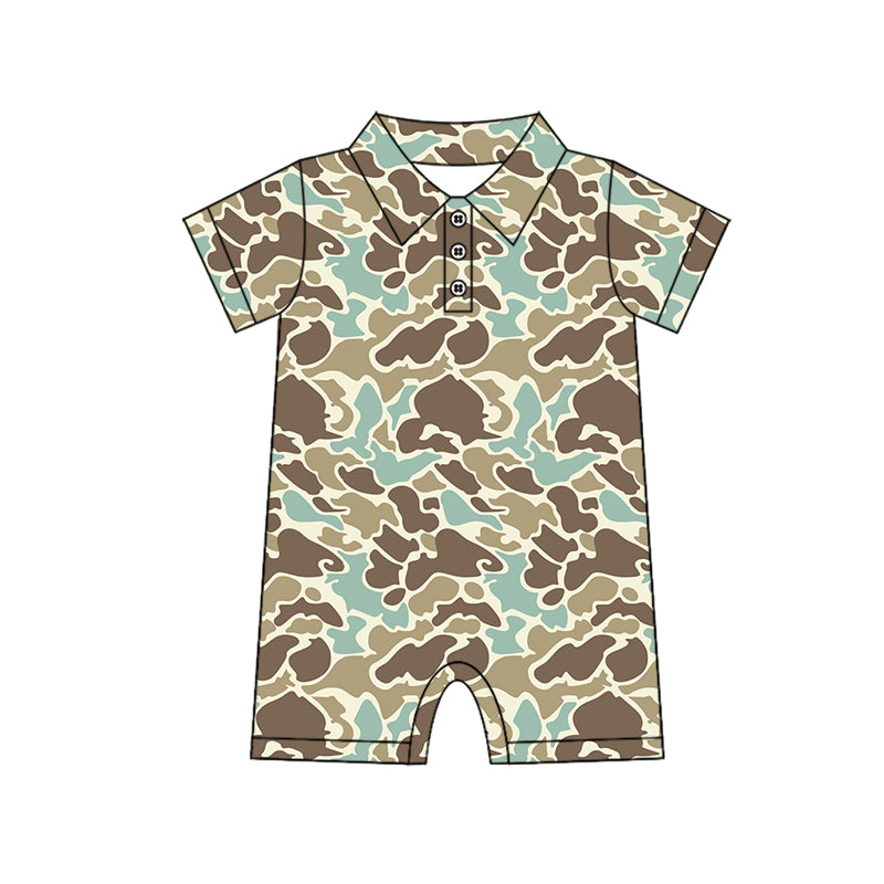 Short sleeves mint camo baby boys polo romper