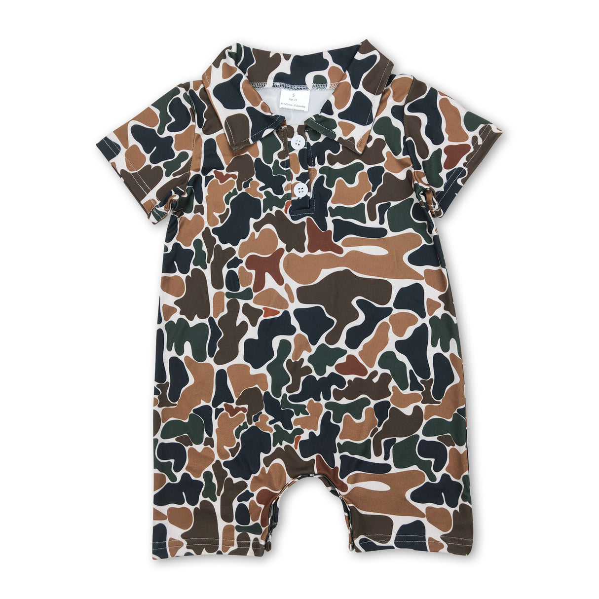 Short sleeves brown camo baby boys polo romper