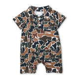 Short sleeves brown camo baby boys polo romper