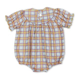 Short sleeves plaid cow tractor farm baby girls romper