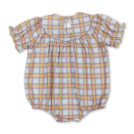 Short sleeves plaid cow tractor farm baby girls romper