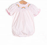 Short sleeves pink polka dots rainbow baby girls romper