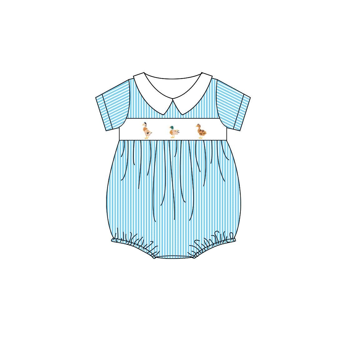 Short sleeves light blue stripe duck baby kids romper