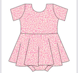 Short sleeves pink leopard skirt baby girls summer romper
