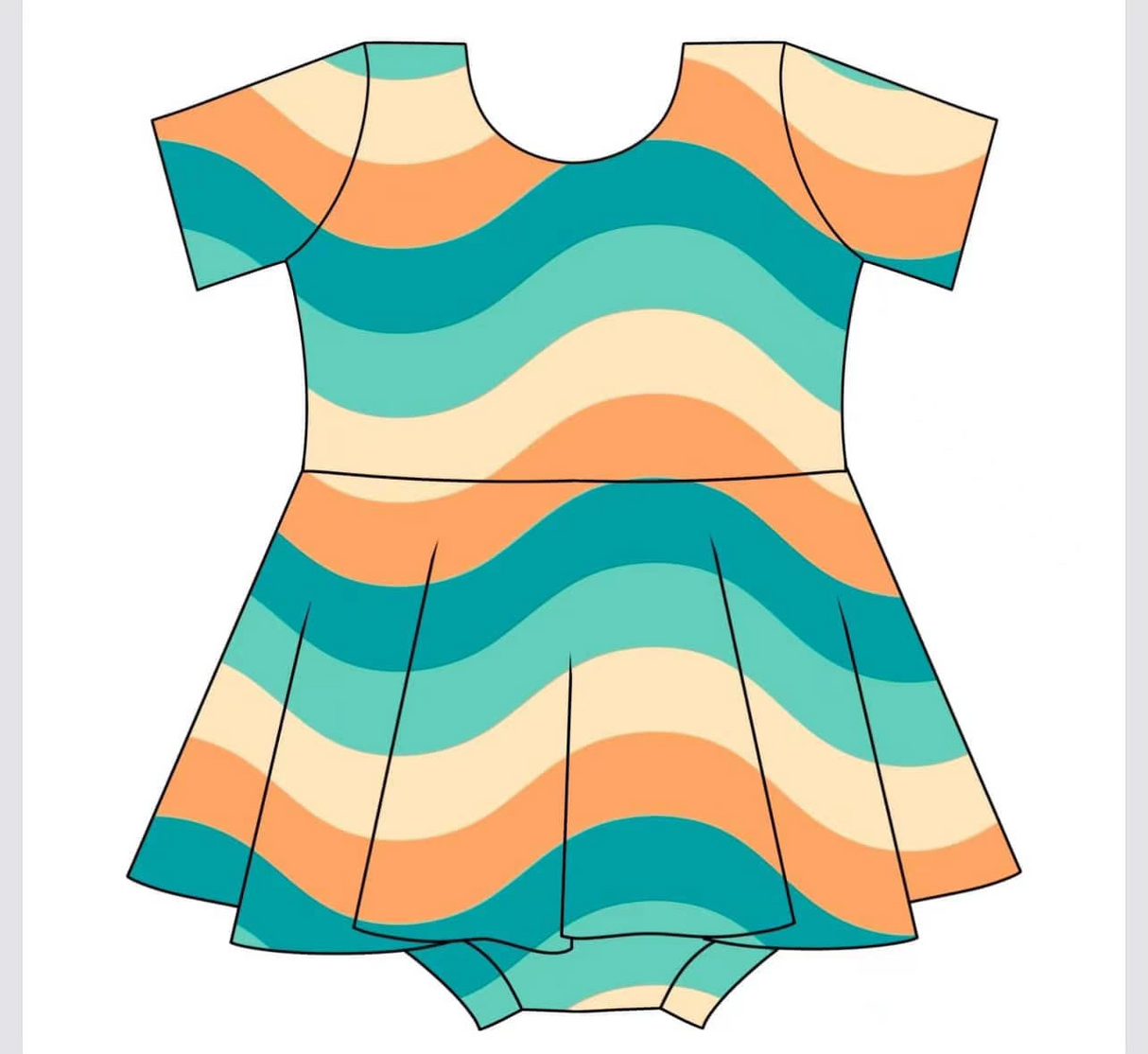 Short sleeves colorful wave pattern skirt baby summer romper