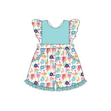 Flutter sleeves floral pockets ruffle baby girls jumpsuit