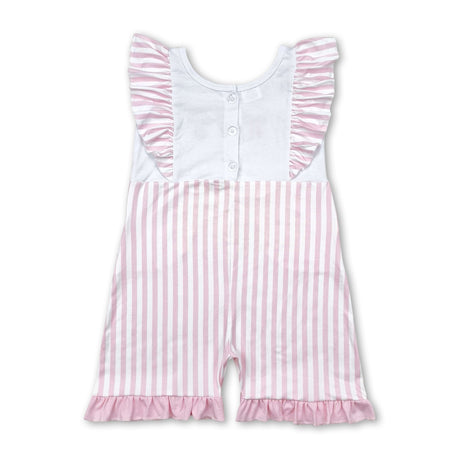 Pink stripe bow flutter sleeves pockets baby girls jumpsuit