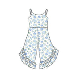 Straps floral bow baby girls ruffle jumpsuit