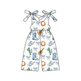 Straps light blue bow boots western girls jumpsuit