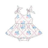 Straps pink floral baby girls summer skirt romper