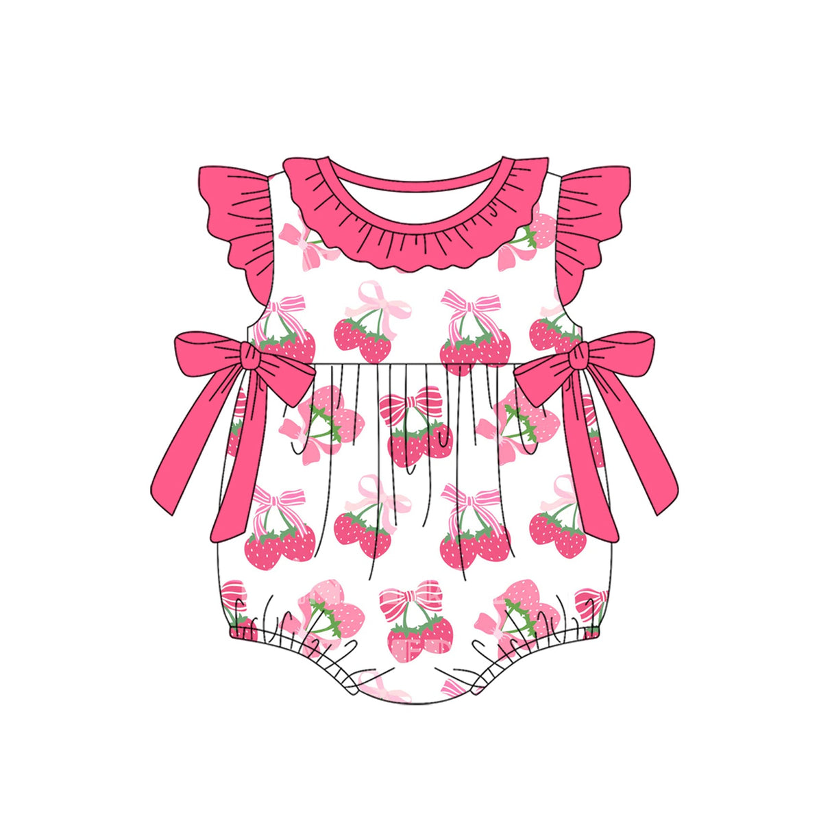 Flutter sleeves pink bow strawberry baby girls romper
