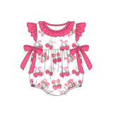 Flutter sleeves pink bow strawberry baby girls romper