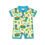 Blue short sleeves fishing baby boy summer romper