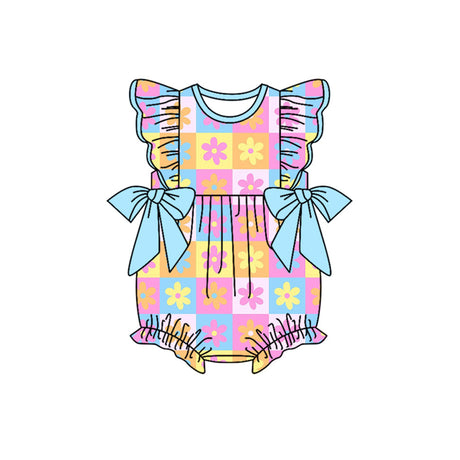 Flutter sleeves colorful floral baby girls summer romper