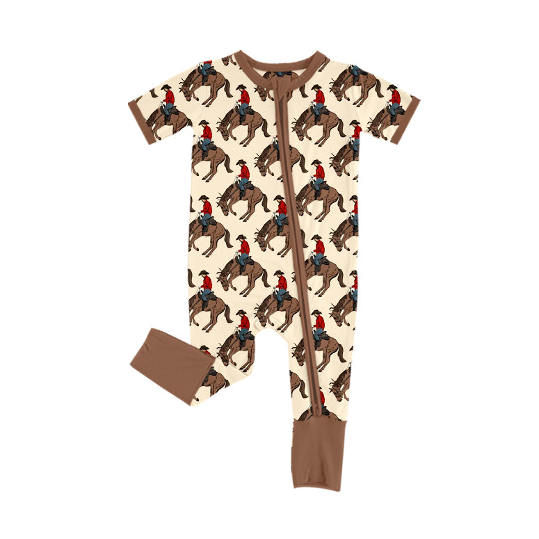 Short sleeves rodeo western baby kids zipper romper