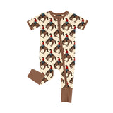 Short sleeves rodeo western baby kids zipper romper