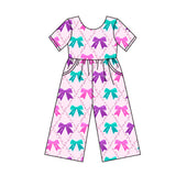 Short sleeves colorful bows kids girls jumpsuit