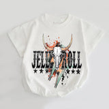 White short sleeves bull skull western baby romper