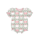 Short sleeves pumpkin bow floral baby girls romper