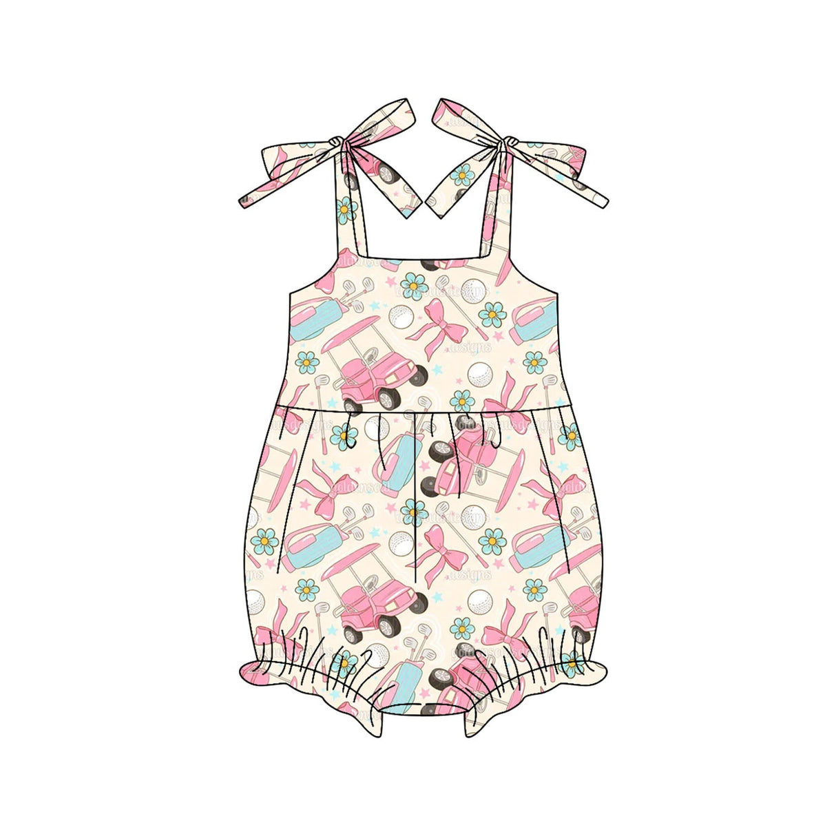 Straps pink bow golf baby girls summer romper