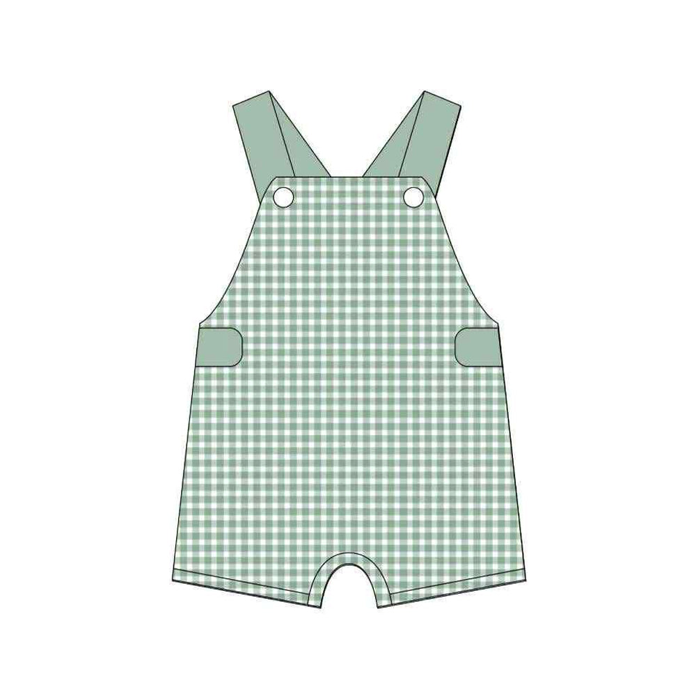 Green straps plaid baby boy summer romper
