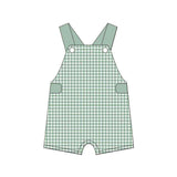 Green straps plaid baby boy summer romper