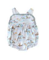 Straps stripe ruffle duck baby girls summer romper