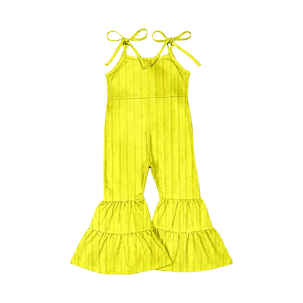 Yellow straps patchwork ruffle kids girls jumpsuit