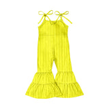 Yellow straps patchwork ruffle kids girls jumpsuit