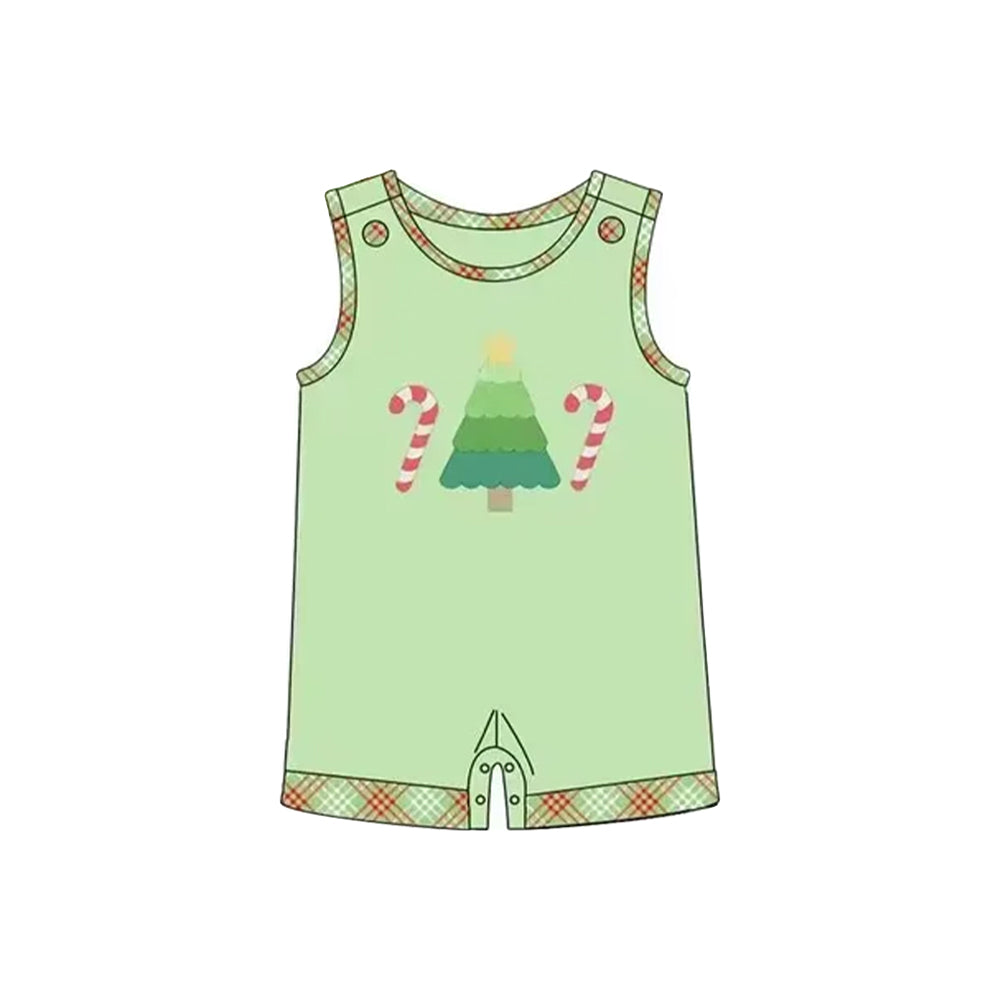 Sleeveless candy cane Christmas tree baby boy romper