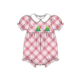 Short sleeves candy cane Christmas tree baby girl romper