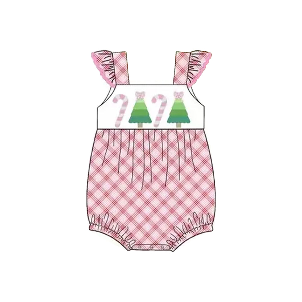 Flutter sleeves candy cane Christmas tree baby girl romper