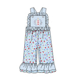 Straps floral bow pumpkin ruffle girls fall overalls