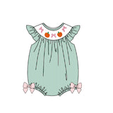 Flutter sleeves stripe pumpkin bow baby girls fall romper