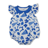 Flutter sleeves football blue bow baby girls team romper