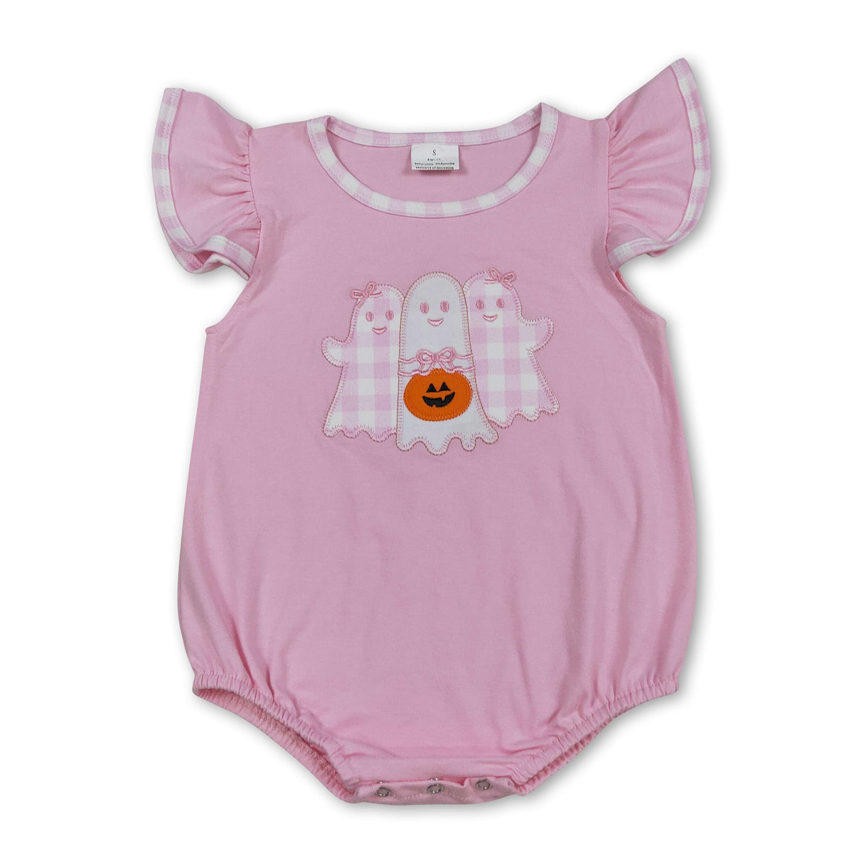 Pink flutter sleeves ghost pumpkin baby girls Halloween romper