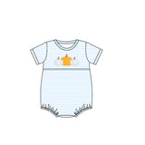 Short sleeves stripe pumpkin baby boy fall romper