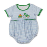 Short sleeves pumpkin tractor stripe baby boy romper