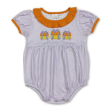 Short sleeves stripe candy corn bow baby boy Halloween romper