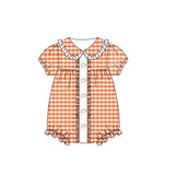 Orange plaid short sleeves football baby girls romper