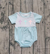 Short sleeves plaid cross baby boy easter romper