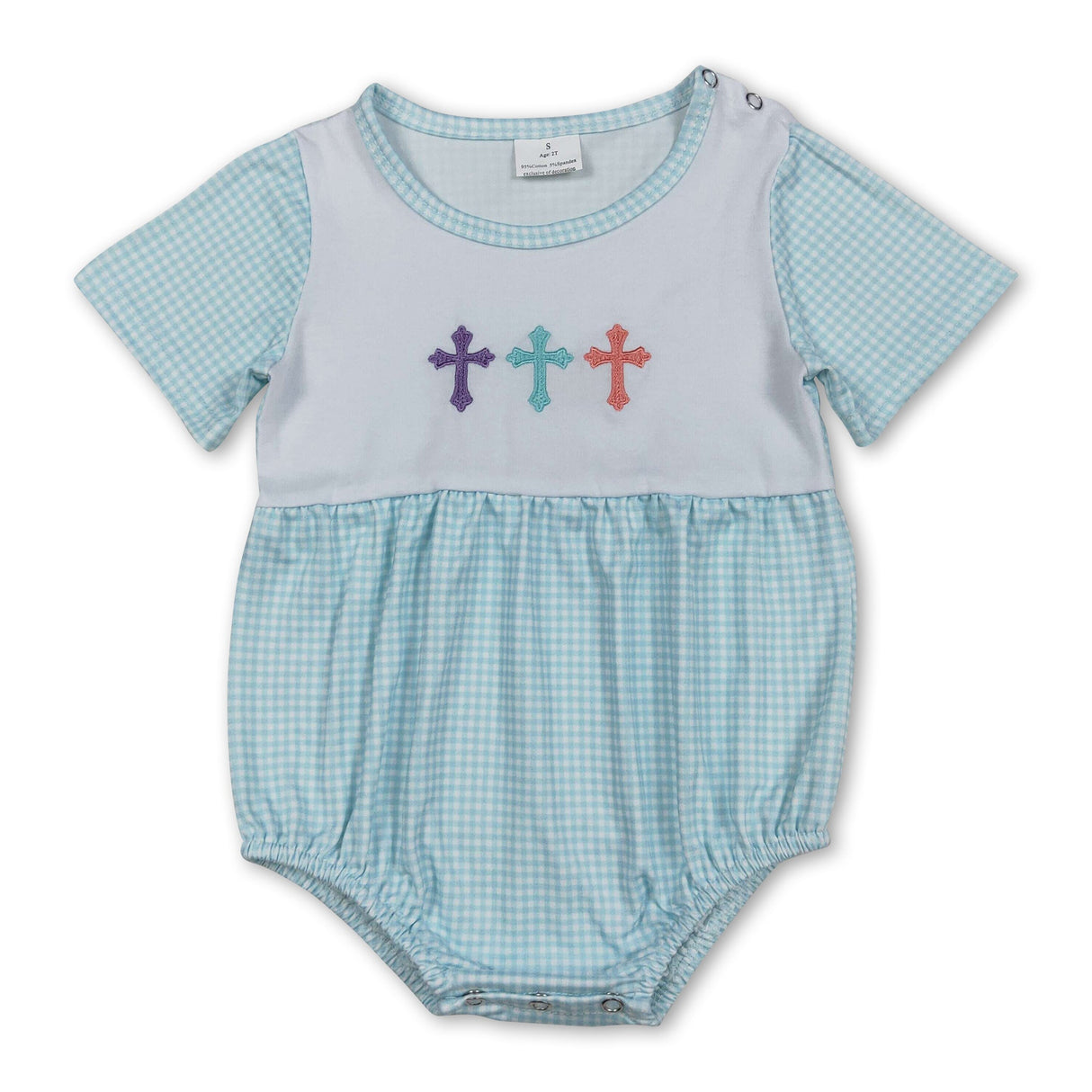Short sleeves plaid cross baby boy easter romper