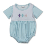 Short sleeves plaid cross baby boy easter romper